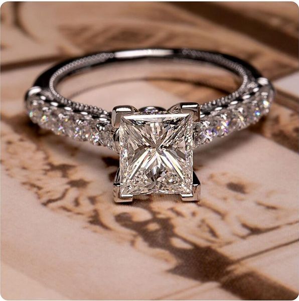 

us size 6-10 sparkling luxury jewelry 925 sterling silver radiant cut white z cz diamond square gemstones party women wedding band ring, Slivery;golden