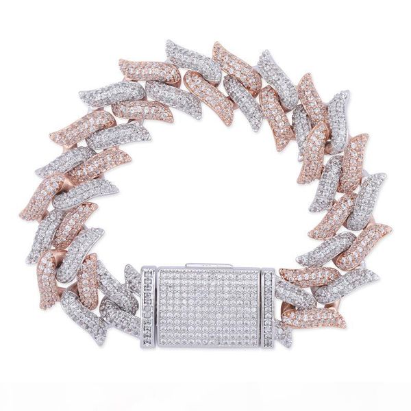 

16mm miami lock clasp thorns heavy cuban link bracelet iced out cubic zircon bling hip hop men jewelry gift, Black