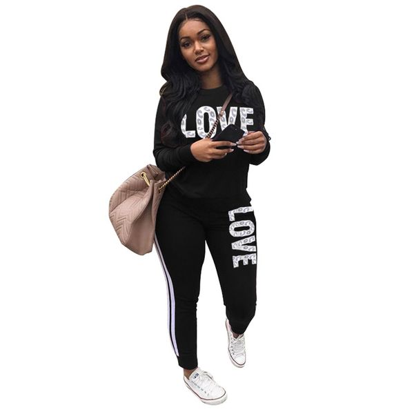 

women's tracksuits two piece set women leopard letter print o neck long sleeve stripe patchwork skinny pencil pants casual sportswear, Gray