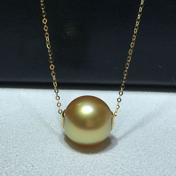 

zhixi pure 18k yellow gold pearl necklace pendant au750 natural south sea gold pearl 12-13mm for women fine jewelry gift, Silver