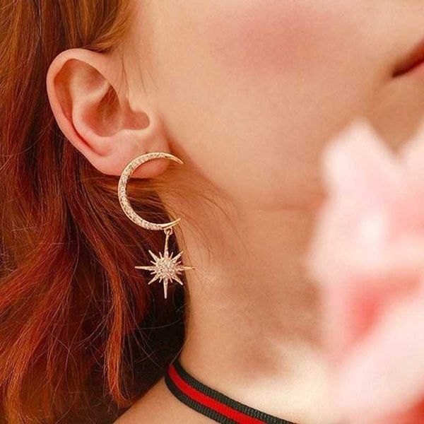 

zircon moon 2021 star cute bohemian silver stud gold color earrings with stone fashion jewelry korean earrings sale akcph, Golden