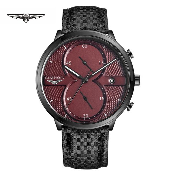

guanqin gs19014 mens watches men chronograph male sport leather quartz wrist watch big dial relogio masculino, Slivery;brown