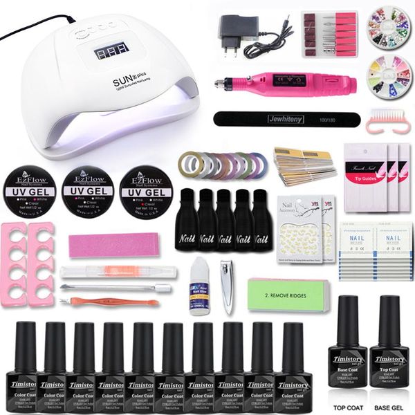

nail set with 120/54w nail dryer 12/8 gel polish varnish set for manicure kit art tool file & base coat