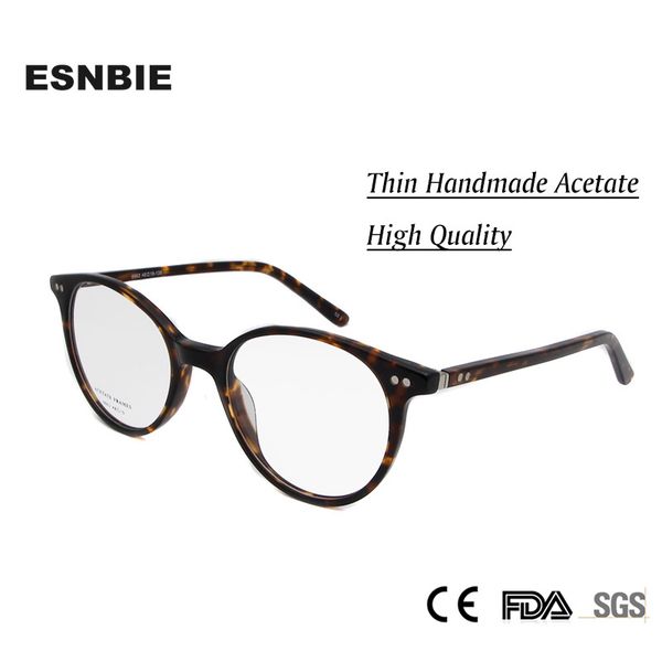

esnbie 2020 retro designer acetate round glasses women frame men clear lens vintage eyeglasses black tortoise 6662