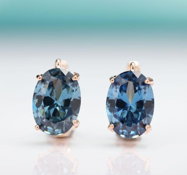 

maikale new fashion round gradient blue stud earrings for women rose gold fine jewelry tourmaline zircon glass earrings for01, Golden;silver