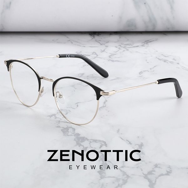 

bluemoky round titanium alloy glasses frames anti blue light lens business style eyewear optical myopia prescription eyeglasses, Black