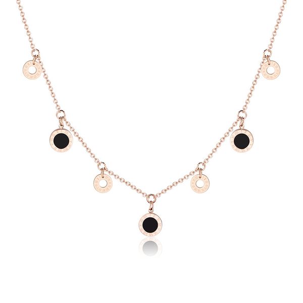 

chains ladies charm necklace roman number stainless steel rose gold choker for women collier femme jewelry, Silver