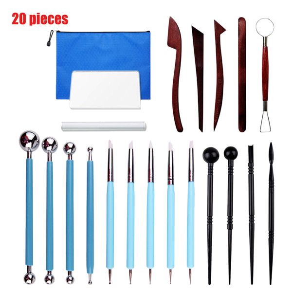 

20pcs dotting tools set kids adults pottery clay painting rocks with bag drawing