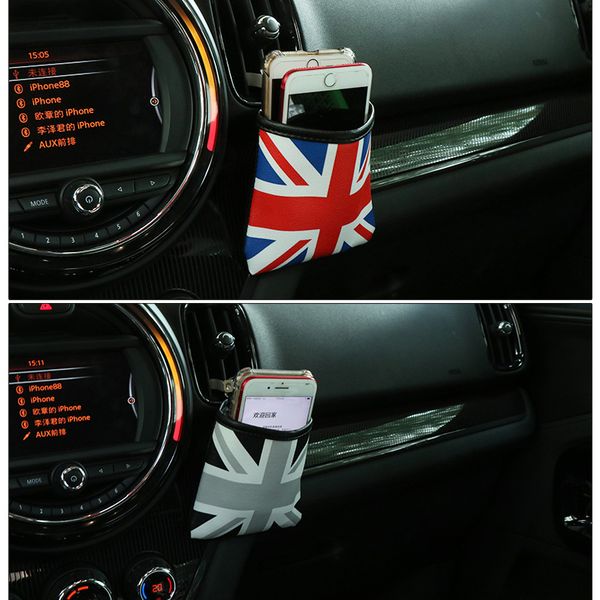 

union jack air vent outlet trash box pu leather car mobile phone holder storage bag organizer automobile hanging box car styling