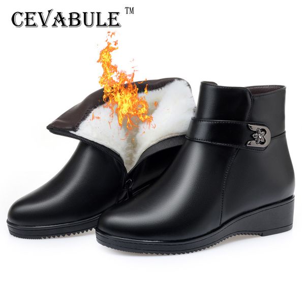 

cevablue women's round head leather women's cotton shoes side zipper low heel casual shoes origin supply zlt-pc965, Black