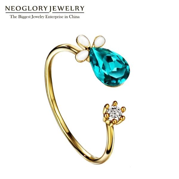

neoglory austria crystal blue zirconia light yellow gold color adjustable rings gifts for women fashion jewelry 2020 new, Golden;silver
