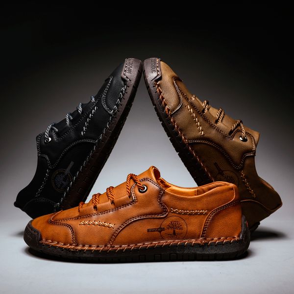 

new split leather handmade mens sport sneakers walking hunting footwear male outdoor leisure office work shoes plus size 38-48