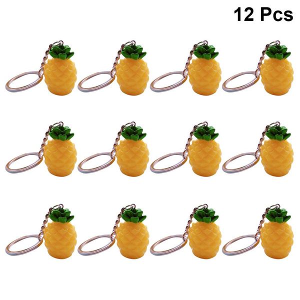 

12pcs bags charm pineapple keychain simulation fashion resin ornament purse pendant car keyring for decoration key rings chain, Slivery;golden