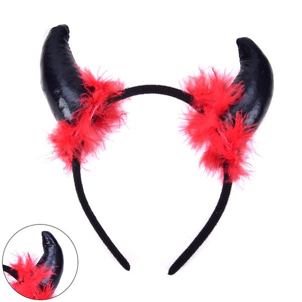 

xmas party prop children halloween devil headband fancy party glitter demon horn fluffy plush hair hoop cosplay costume, Slivery;white