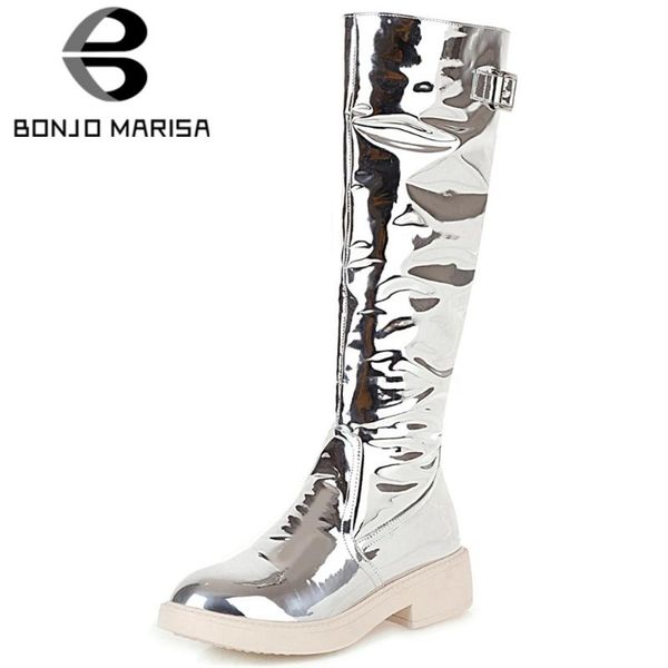 

bonjomarisa new arrival ladies party dress brand metallic boots concise mid-calf platform boots women 2020 low heel women shoes, Black