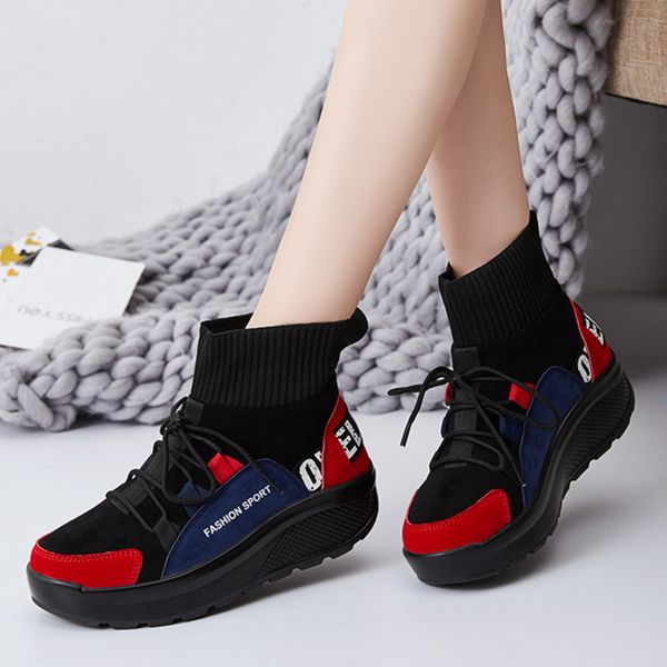 

high women sock walking shoes thick sole platform wedge sneakers classic wild autumn winter new boots comfort girls footwear