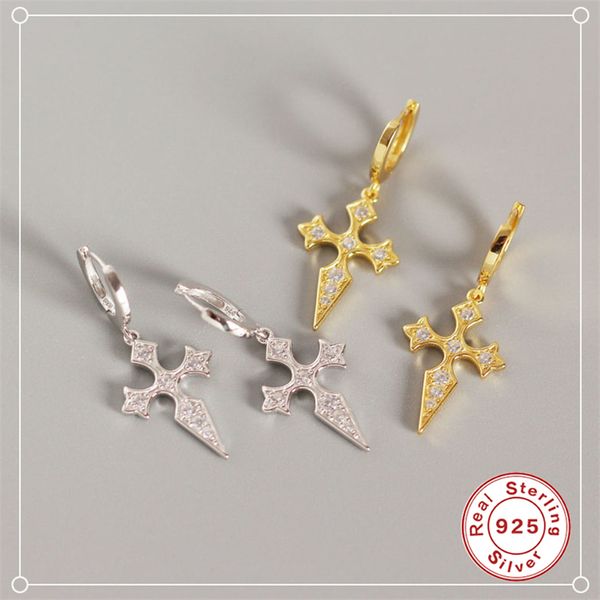 

hoop & huggie real 925 sterling silver bling cz zircon hoops earring for woman lovers' valentine's day gift pendientes cruz fine e, Golden;silver