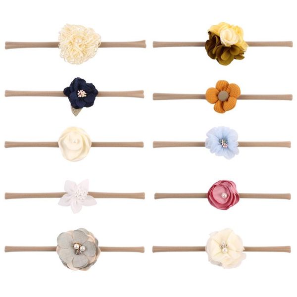 

10pcs flower baby headband for girl head bands turban newborn headbands hairbands for kids hairband baby hair accessories, Slivery;white
