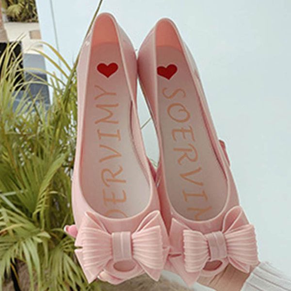 

summer bow-knot jelly shoes women peep toe jelly sandals women slippers pvc flats closed heels waterproof candy sandales 2020, Black