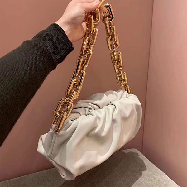

women bags thick metal chain hobos dumplings bags luxury designer ruched shoulder bag for women handbag