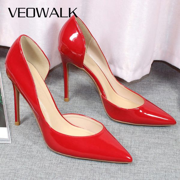 

veowalk solid red women d'orsay pointy toe high heel shoes 12//8cm customize elegant ladies slip on stiletto pumps dress shoes, Black