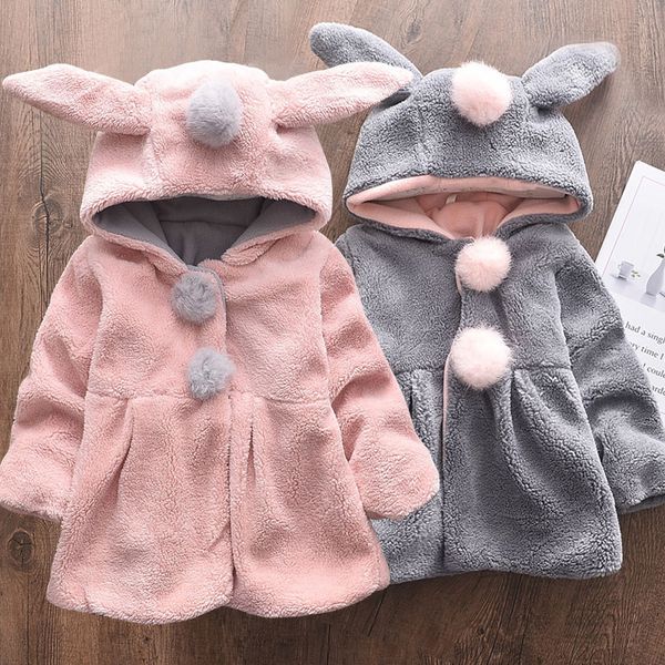 

baby girl clothes autumn and winter thick warm jacket baby cartoon cute ears hooded jacket wool sweater baby girl jacket, Blue;gray
