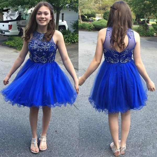 

new arrivals halter sleeveless homecoming dresses tulle appliques a line short cocktail dresses prom gown for graduation, Blue;pink