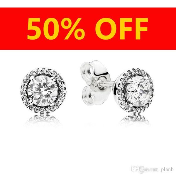 

women's luxury fashion jewelry designer earrings original box for pandora 925 sterling silver crystal diamond womens stud earring, Golden;silver