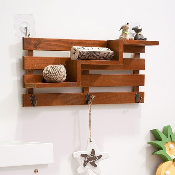 

wall mount kitchen bathroom decoration wooden keys holder storage rack with hook
