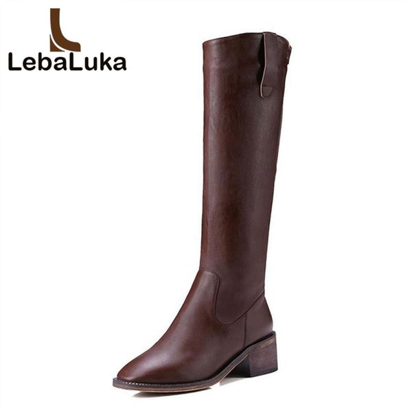 

tuyoki vintage women genuine leather boots solid color winter fur shoes women warm knee knight boots fashion shoes size 34-39, Black