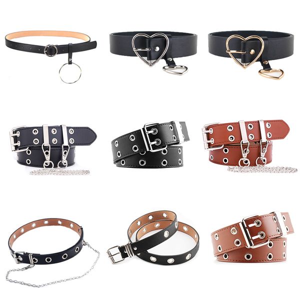 

punk style pu leather belt metal square heart with chain buckle waist belt decorate dress jeans fashion for woman waistband, Black;brown