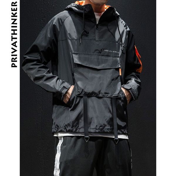 

privathinker designer men zipper hoodies 2020 mens pockets sweatshirts hooded hoodie male hiphop korean loose riobbon pullover cx200808, Black