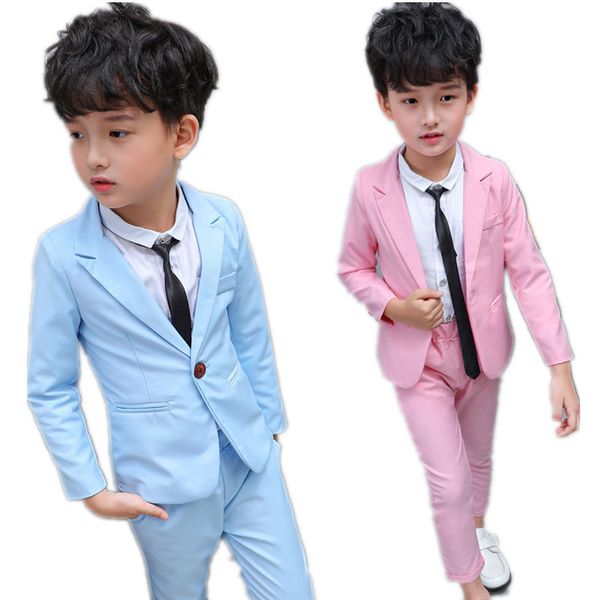 

gentleman flower boys fashion blazers baby kids jacket pants 2pcs clothing sets boys suits for wedding party birthday costume, Blue