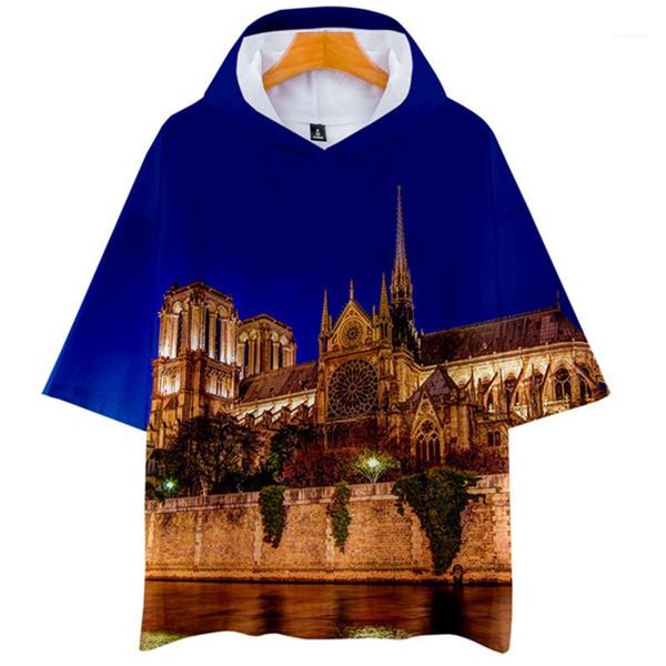 

paris mens short sleeve hoodies women 3d printed o-neck fashion tshirt male causal clothes notre dame de, Black