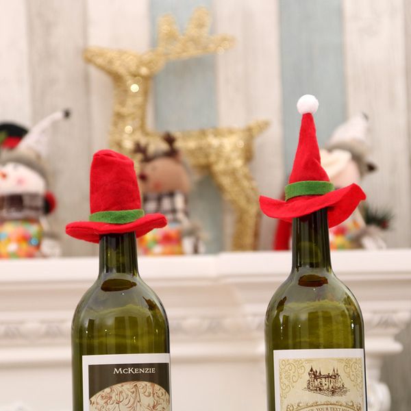 

1 pc christmas wine bottle caps cover mini santa hat party dinner table decoration for home christmas decoration