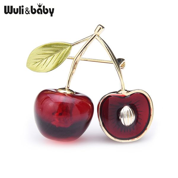 

wuli&baby new enamel red cherry brooches for women 2-color cherry fruits office casual weddings brooch pins gifts, Gray