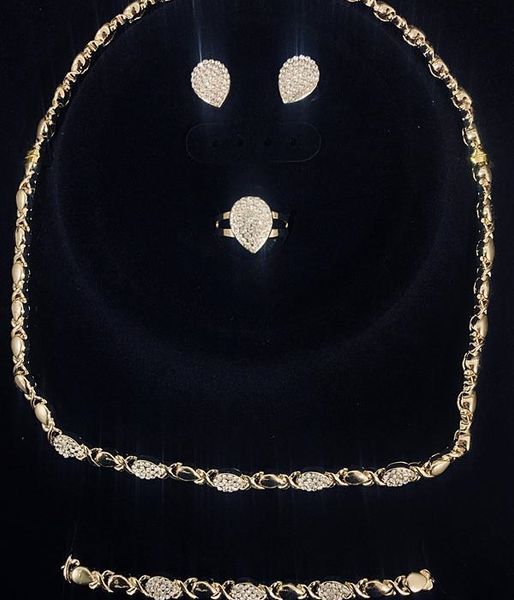 

12 sets/lot bridal jewelry womens necklace earrings 14k gold set jewelry for women wedding jewelry set bracelet3a, Black