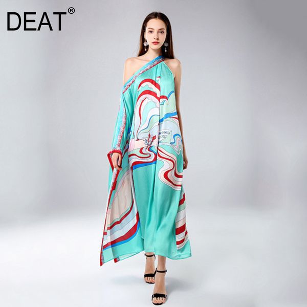 

deat] 2020 sleeveless open shoulder over long length asymmetrical high waist print knit elastic casual spring dress women ar698, Black;gray