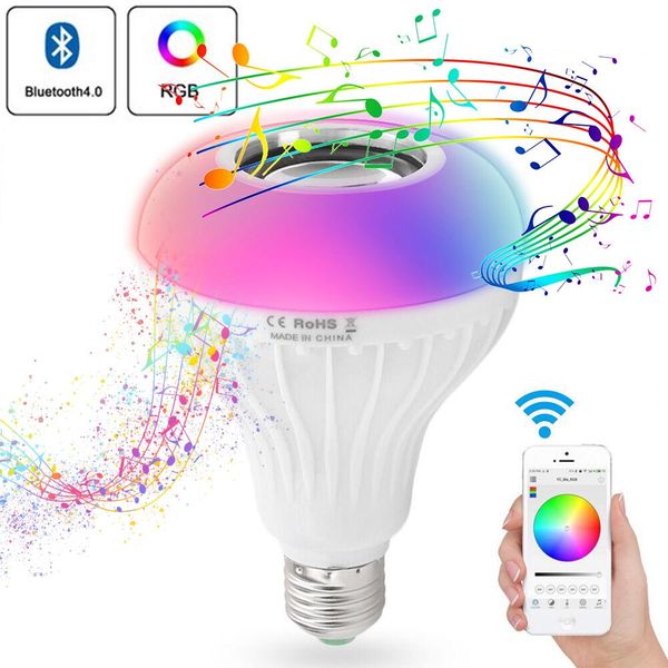 

cgjxse27 bluetooth 4 .0 led music bulb app control audio bar gift loudspeaker wireless colorful rgb 12w speaker ktv lamp smart light