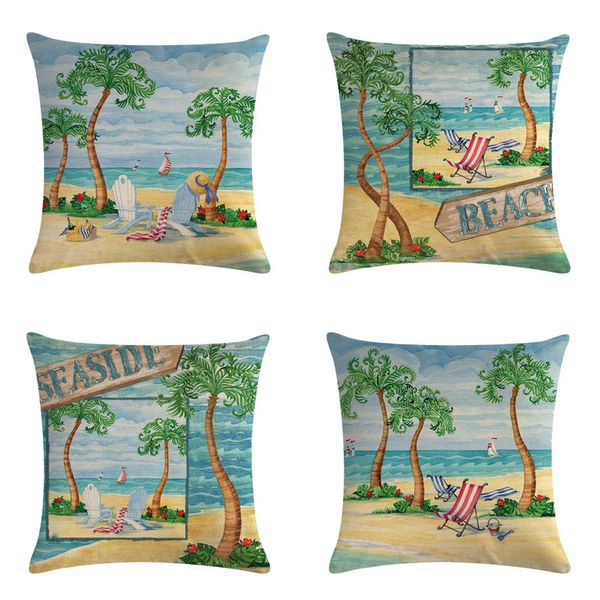 

45cm*45cm coconut trees on the beach design linen/cotton throw pillow covers couch cushion cover home decorative pillows