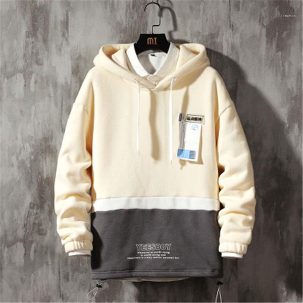 

loose fleece bottoming shirt long sleeve pullovers sweatshirts designer male casual hooded man contrast color hoodies fashion trend, Black