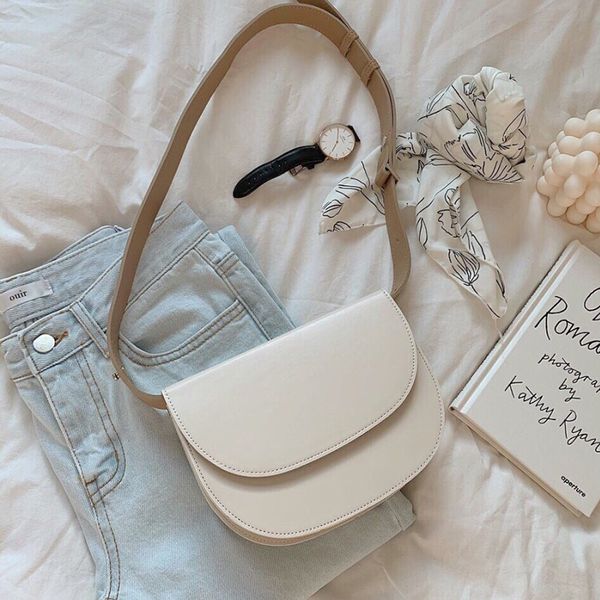 

корейский моды бежевый элегантный crossbody сумки для женщин 2020 сплошной цвет ретро плеча messanger сумка женская сумка сцепления кошелек