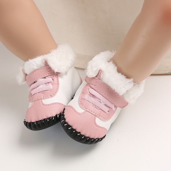 

pu leather warm plush baby ankle boots anti-slip rubber soled snow boots for toddler boy girl winter thick baby shoes, Black;grey