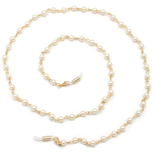 

gray white pearl beads link beaded eyeglasses chain reading glasses rope sunglasses strap cord holder neck band accessories, Silver