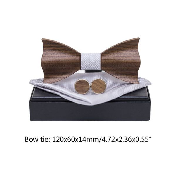 

wooden bow tie men women 3d embossed square scarf cufflinks jewelry decoration lx9e, Black;gray