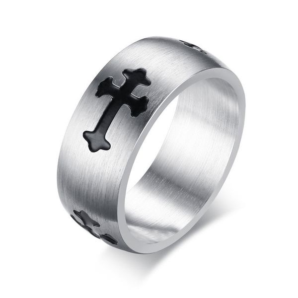 

8mm titanium stainless steel rings matte finished black silver color cross men boy ring jewelry gift
