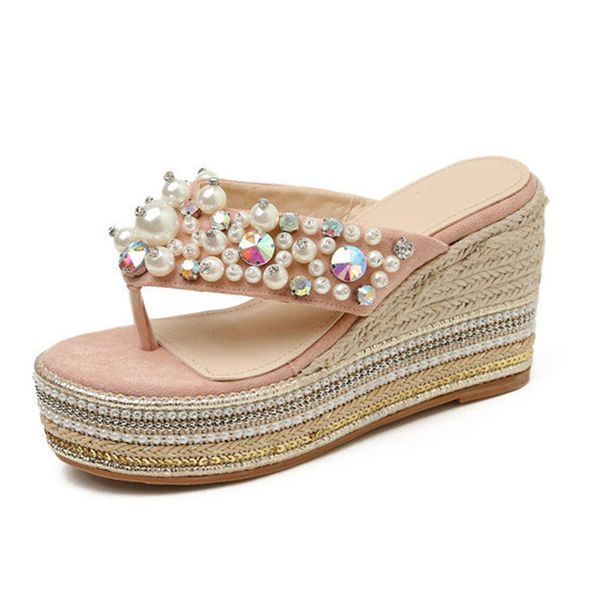 

handmade wedge flip flops women sandals fashion beach shoes woman summer slippers comfortable women slides, Black