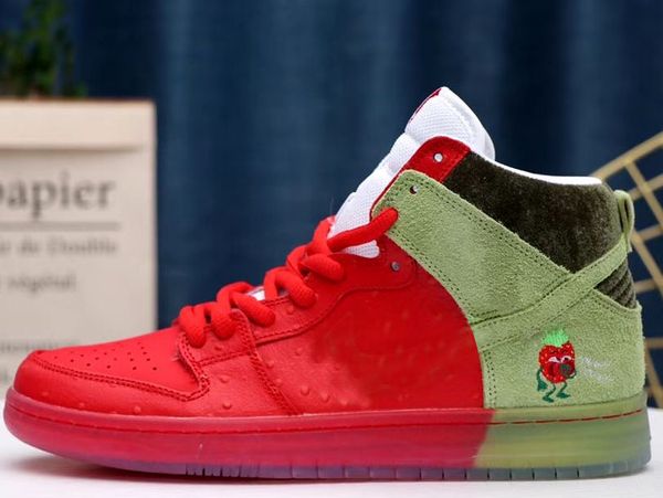 

2020 highest quality sb dunk high strawberry cough release info skateboarding shoes men women casual sneakers leather sports, Black