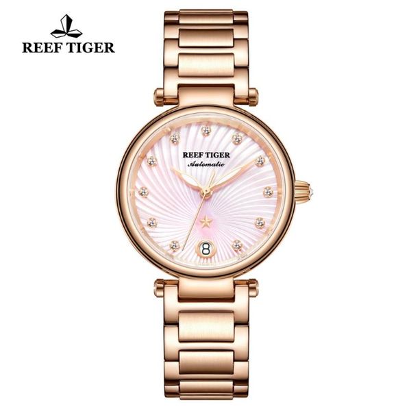 

reef tiger/rt 2020 women watch rose gold ladies diamond bracelet watches date relogio feminino gift rga1590, Slivery;brown
