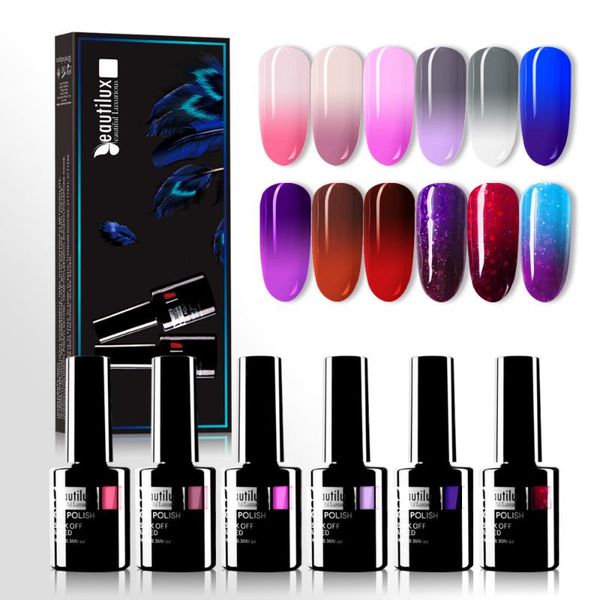 

nail gel beautilux thermo polish kit thermal temperature color changing mood nails gels varnish lot lacquer 6pcs/set 10ml, Red;pink